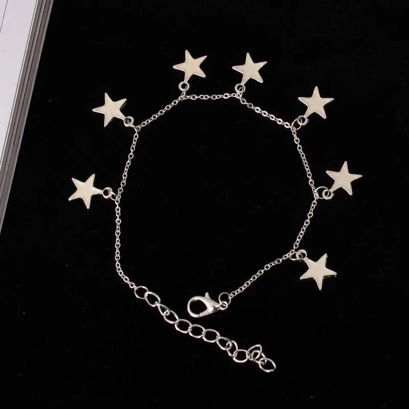 Wind blue pentagonal star tassel anklet