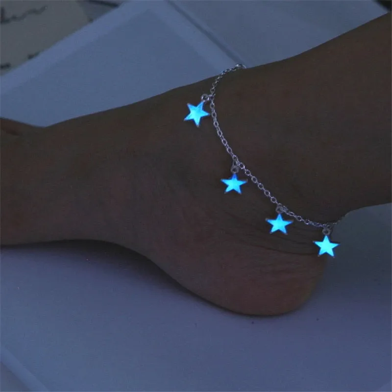 Wind blue pentagonal star tassel anklet