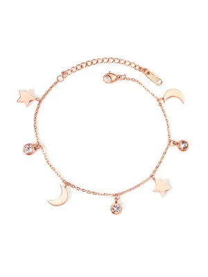 Yellow Chimes Anklets for Women Rose Gold-Plated Stainless Steel Moon & Star Charms Anklet For Women and Girls Valentine Gift for Girls